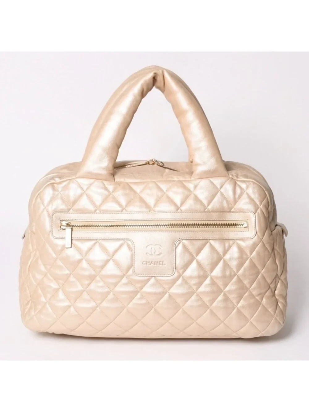Chanel Coco Cocoon Handbag CC Logo Nylon Beige Bordeaux Gold